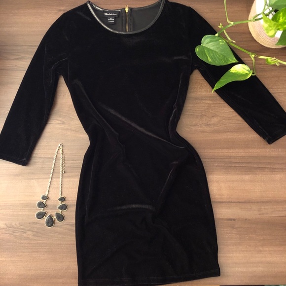 Vintage Black Velvet Cocktail Mini Dress - Picture 1 of 6